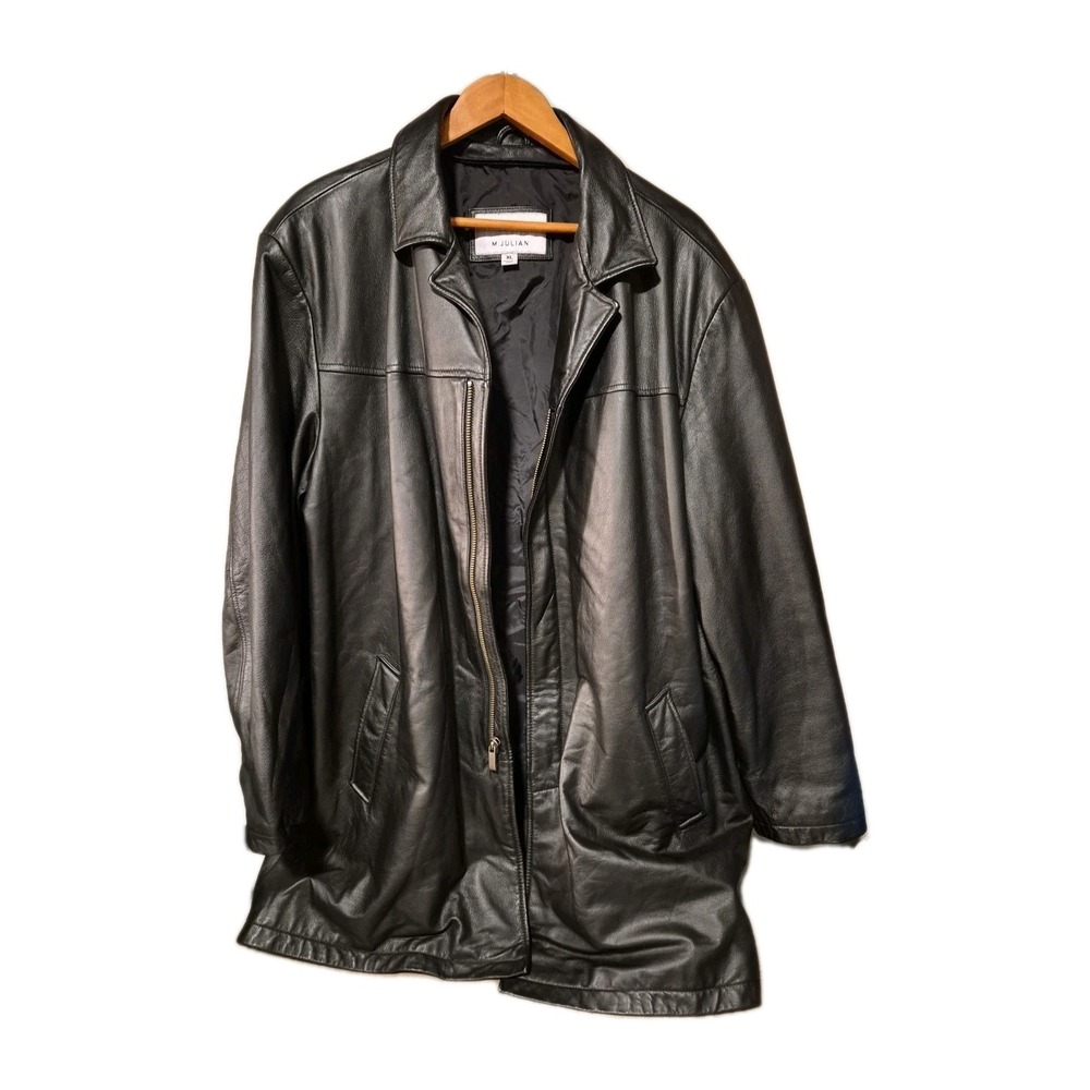 Vintage Wilsons Leather M. Julian Black Leather Jacket Men's XL Long‎ Coat Y2K
